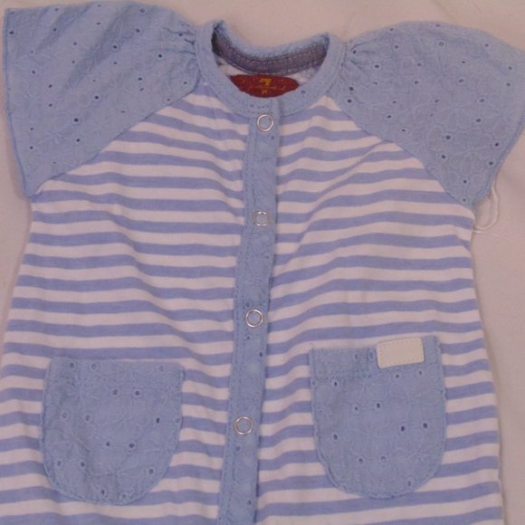 7 Seven for all Mankind One-Piece Size 3/6M Footed Footie Blue Striped - Picture 2 of 5